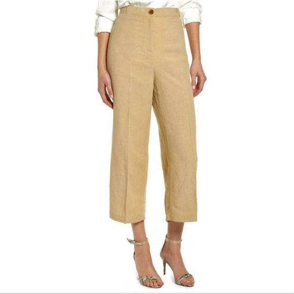 Chelsea28 Pants - Chelsea28 High Waisted Linen Blend Wide Leg Cropped Khaki Pants Beige Size 6 NWT